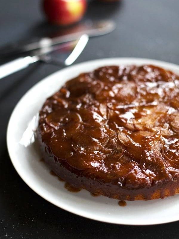 Salted Caramel Apple Upside Down Cake - Pinch of Yum