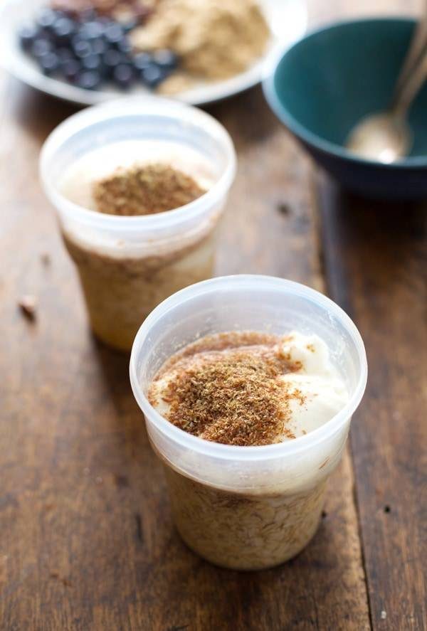 Overnight oats in containers.