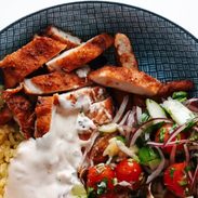 A picture of Banza Chicken Bowls with Calabrian Chili Sauce