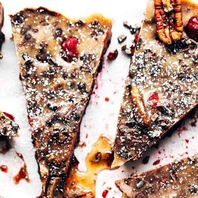 Chocolate Raspberry Almond Butter Bars on parchment paper.