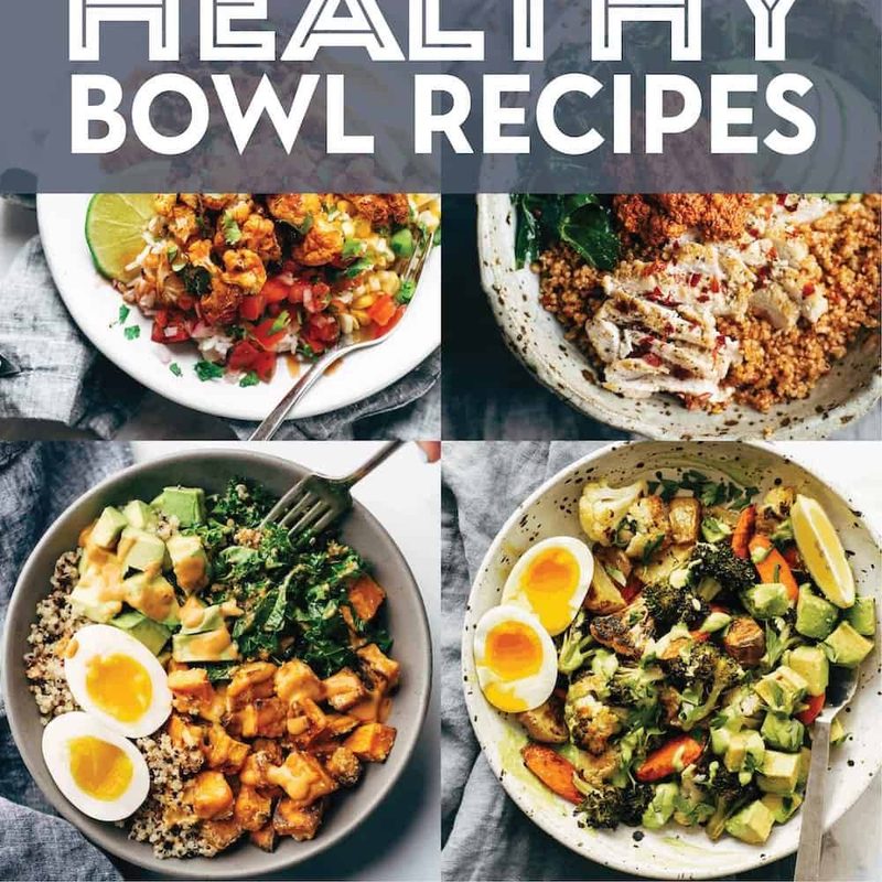 Healthy bowl recipes in a collage.