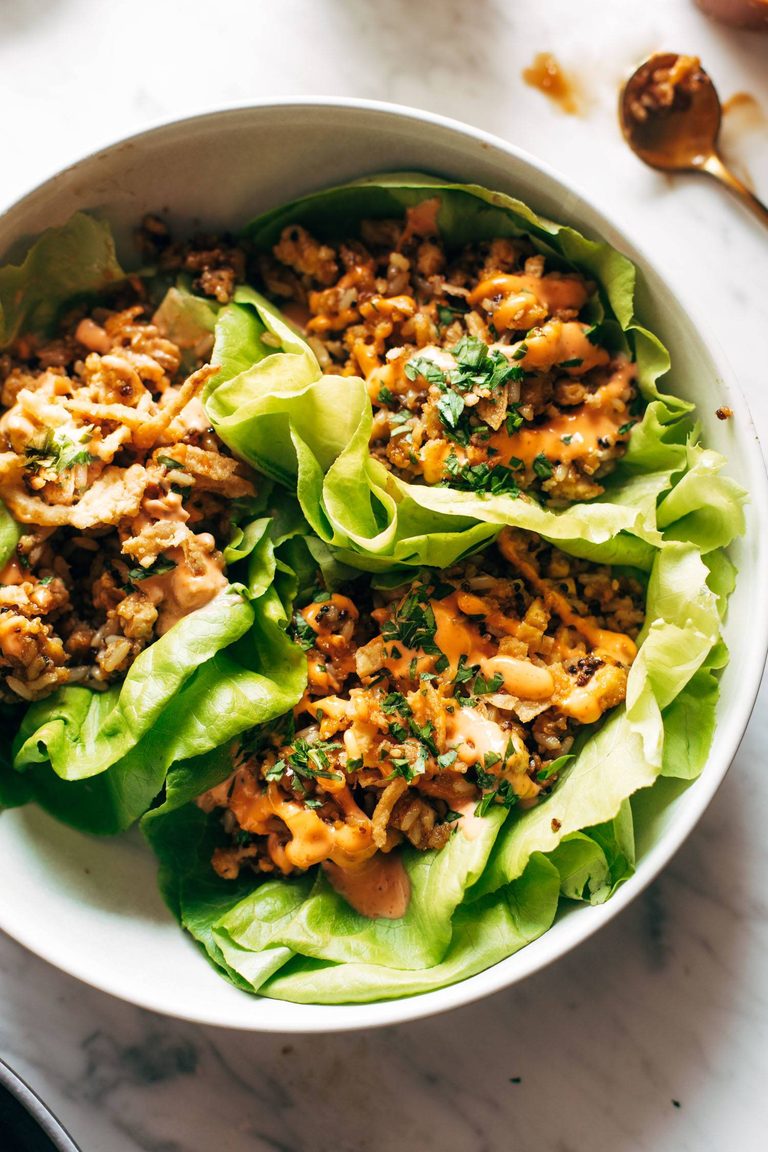 Tofu and brown rice lettuce wraps.