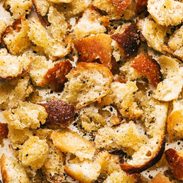 Peppery torn croutons on a sheet pan.