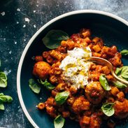 A picture of Instant Pot Pasta and Meatballs with Lemon Herb Ricotta